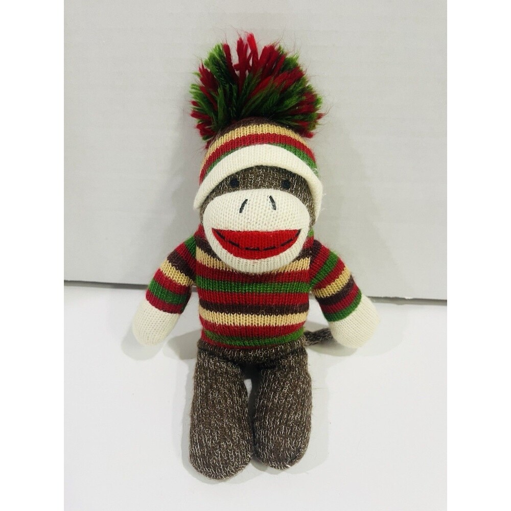 Super Cute 12" SOCK MONKEY with Tassel Hat Striped Shirt